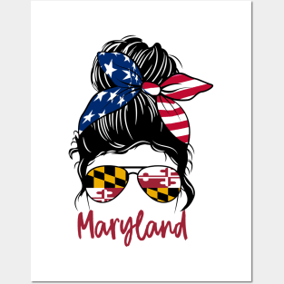 Maryland girl Messy bun , American Girl , Maryland Flag Posters and Art